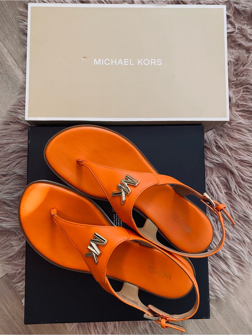 Michael Kors Orange Leather MK Logo Slingback Sandals
